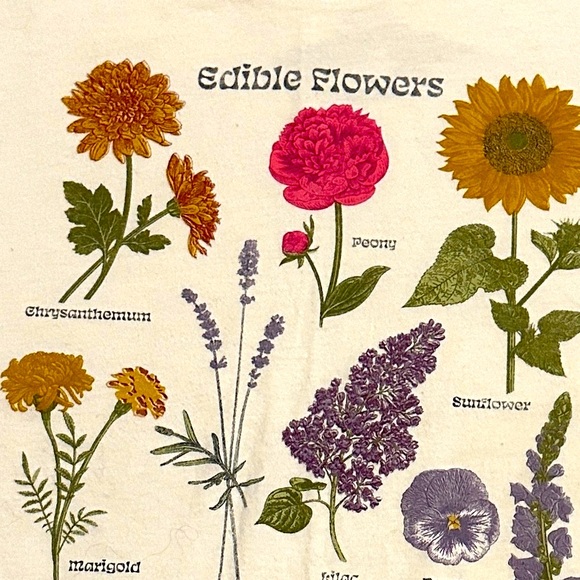 Edible Flowers Print Juniors T-Shirt - Cream - Size Large L - Picture 6 of 8